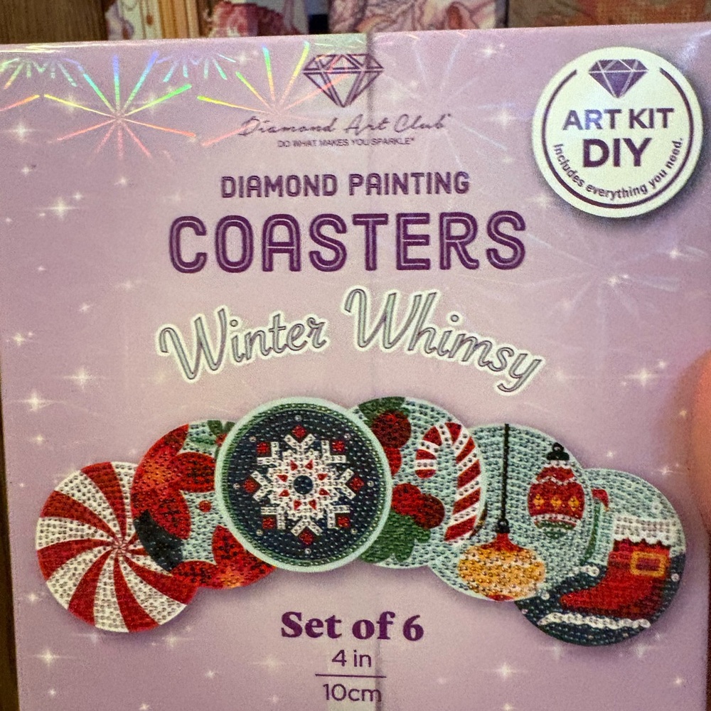 Diamond Art Club Winter Whimsy Diamond Painting Coasters - Pink & Red Set of 6
